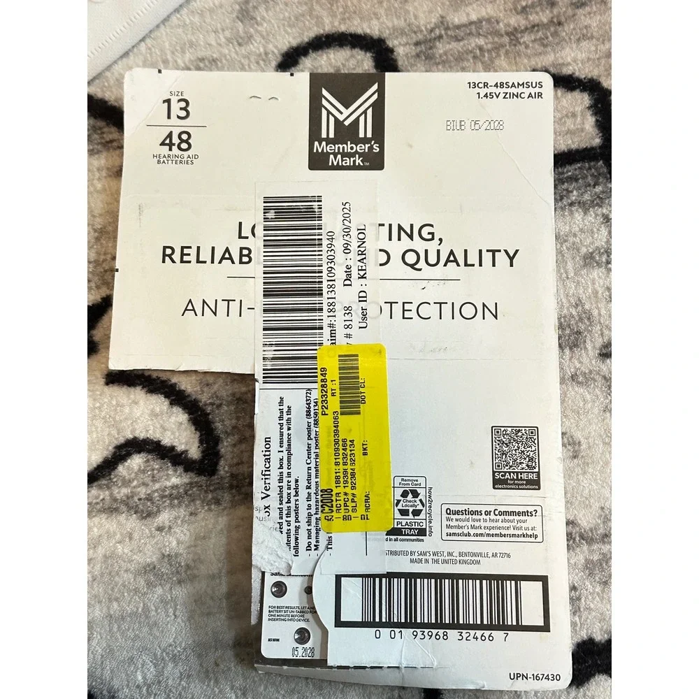 Member's Mark Hearing Aid‎ Batteries Size 13 48 Pack Zinc Air